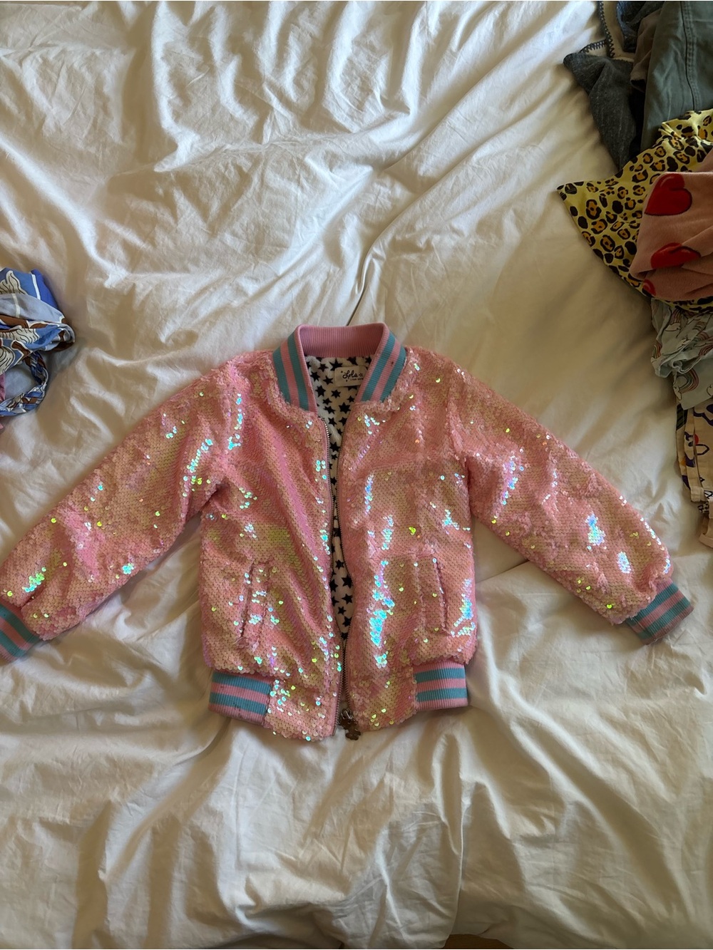 Lola + The Boys Pink Iridescent Sequin Bomber Jacket